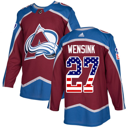 Adidas Avalanche #27 John Wensink Burgundy Home Authentic USA Flag Stitched NHL Jersey - Click Image to Close